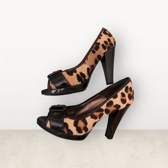 Isola Cheetah Pattern (Dyed Horse Hair) Buckle Open Toe Black Heels 9M - Picture 10 of 10